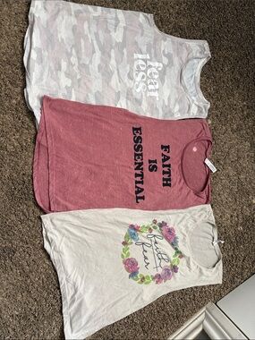 Various women’s ' Pink Graphic workout Tank Tops